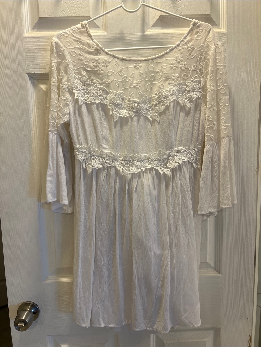 Dance & Marvel White Lace Dress with Embroidered Yoke